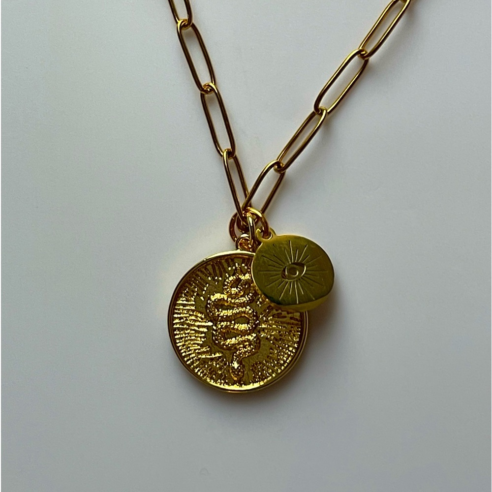 Gold Snake eye charm gold plated necklace 2+ 20% off 3+ ship free